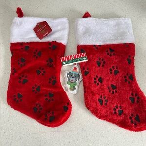 NWT Dog Christmas Stockings & Ornament! Dog Paws! Red, black & white. Pets Xmas